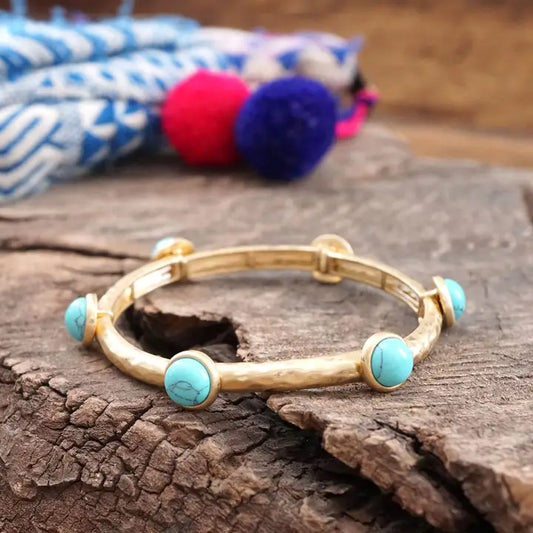 Jeweled Golden Bangle with Semi Precious Stone Dots