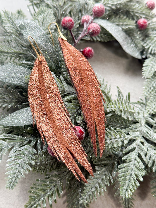 Feather Leather Earrings |Rose Gold