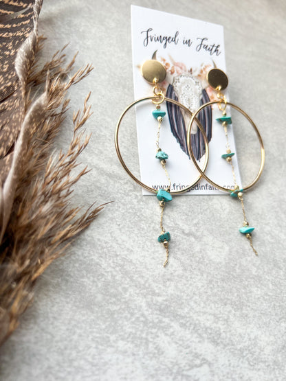 Boho Hoop Chain Earrings | Turquoise