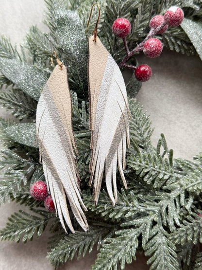 Feather Leather Earrings | Silver Stripes