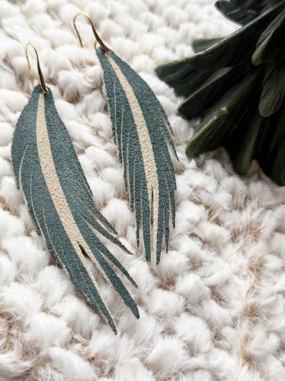 Feather Leather Earrings | Green