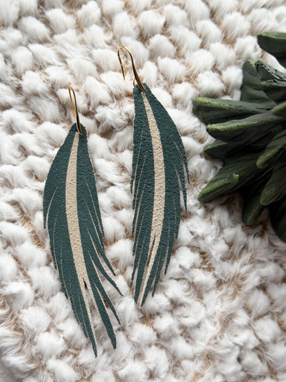 Feather Leather Earrings | Green
