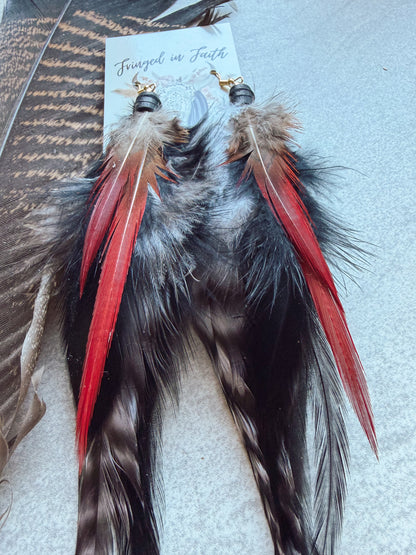 Red + Black Feather Earrings