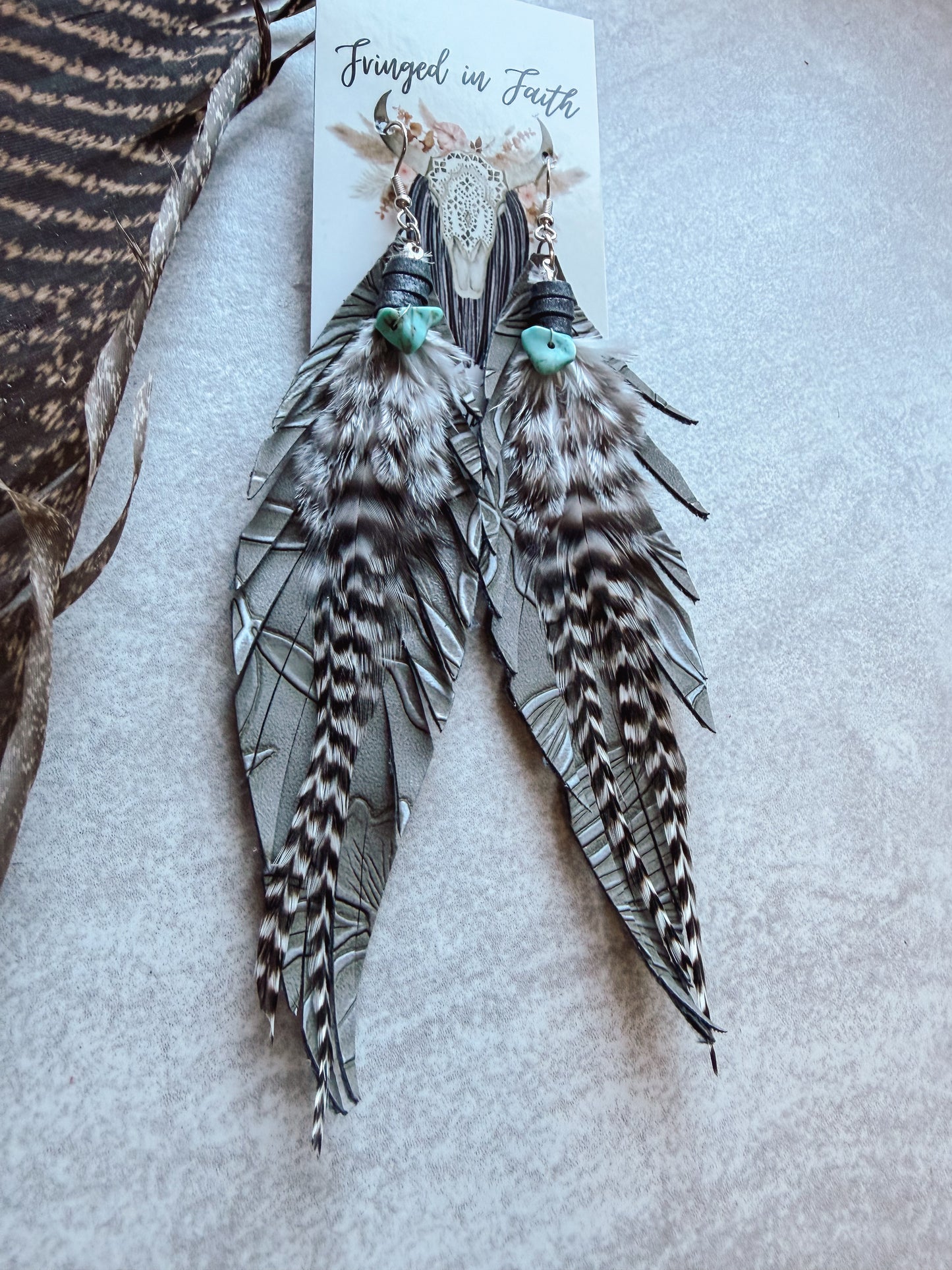 Gray + Black Feather Earrings