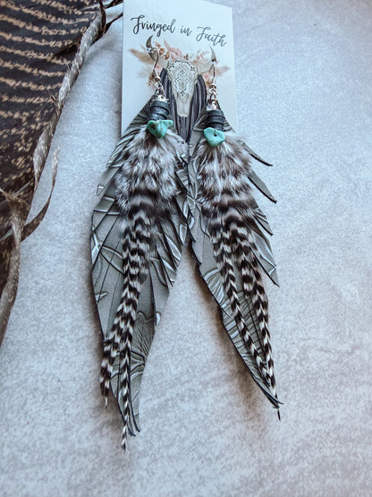 Gray + Black Feather Earrings