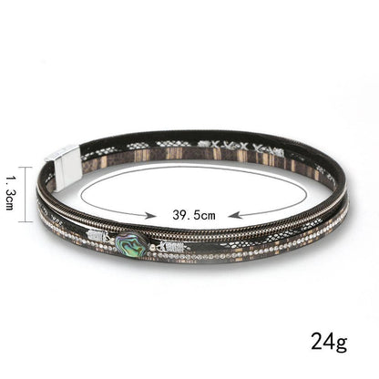 Abalone Shell Rhinestone Leather Bracelet - BJ/LB