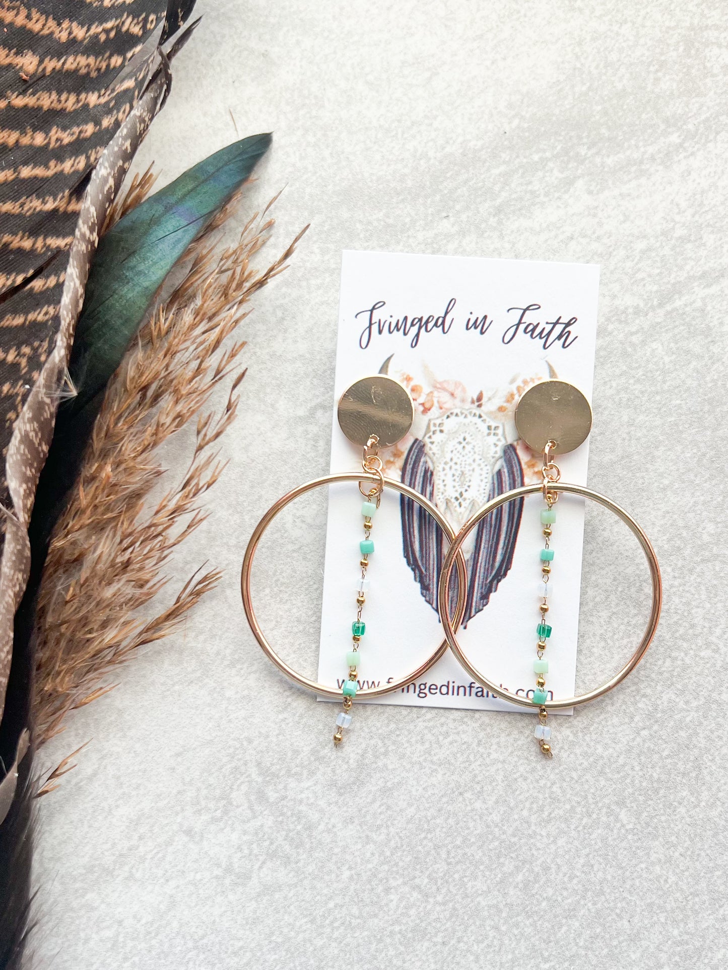 Boho Hoop Chain Earrings | Multi Green