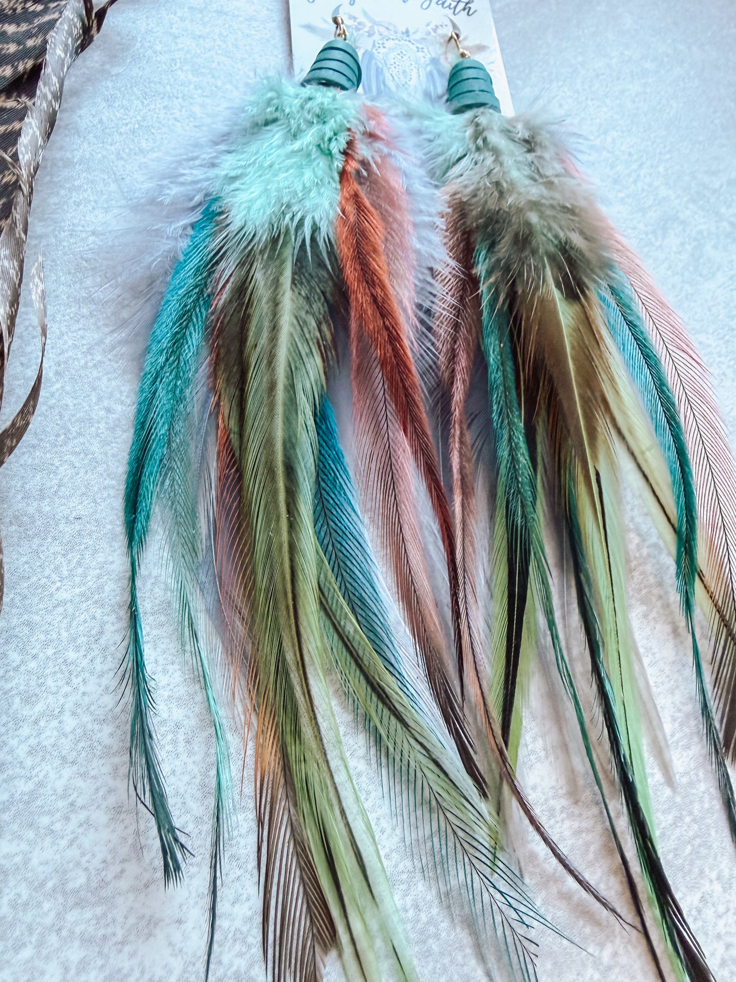 Gray + Mint + Teal Feather Earrings
