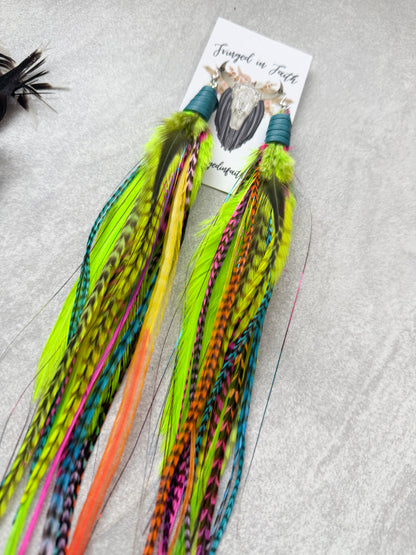 Neon Feather Earrings w Tinsel