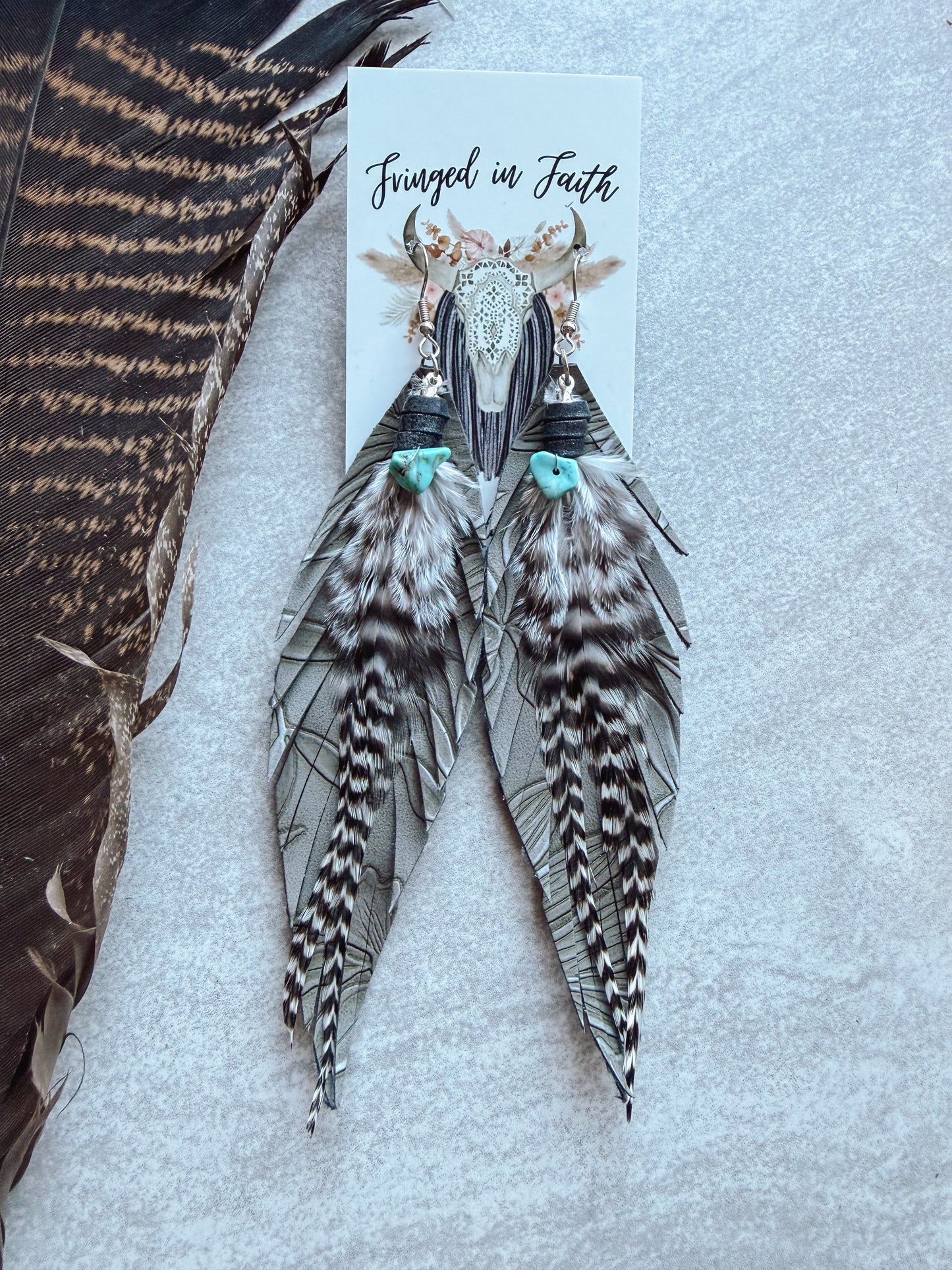 Gray + Black Feather Earrings