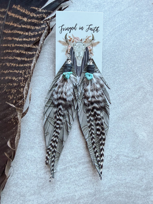 Gray + Black Feather Earrings
