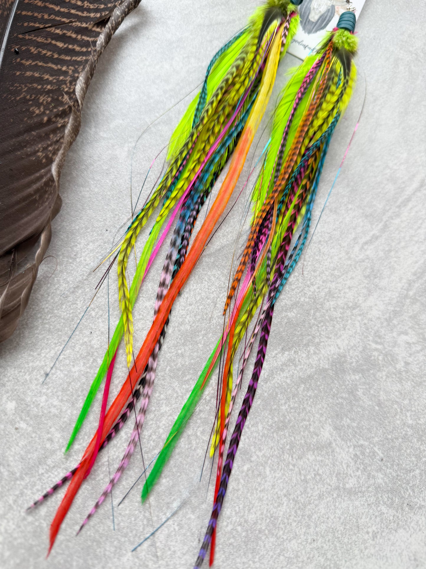 Neon Feather Earrings w Tinsel