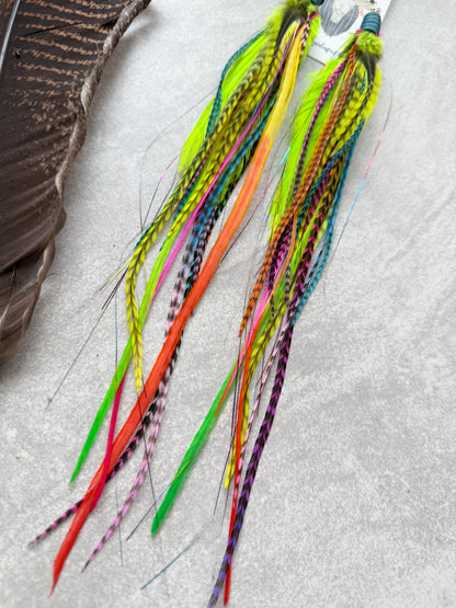 Neon Feather Earrings w Tinsel