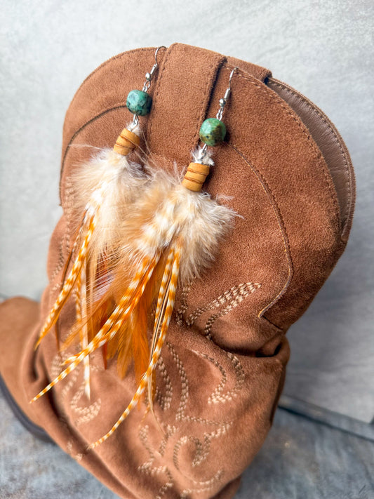 Beaded Feather Earrings | Brown