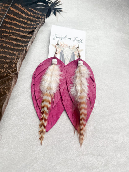 Ronan Fringe Feather Earrings | Magenta
