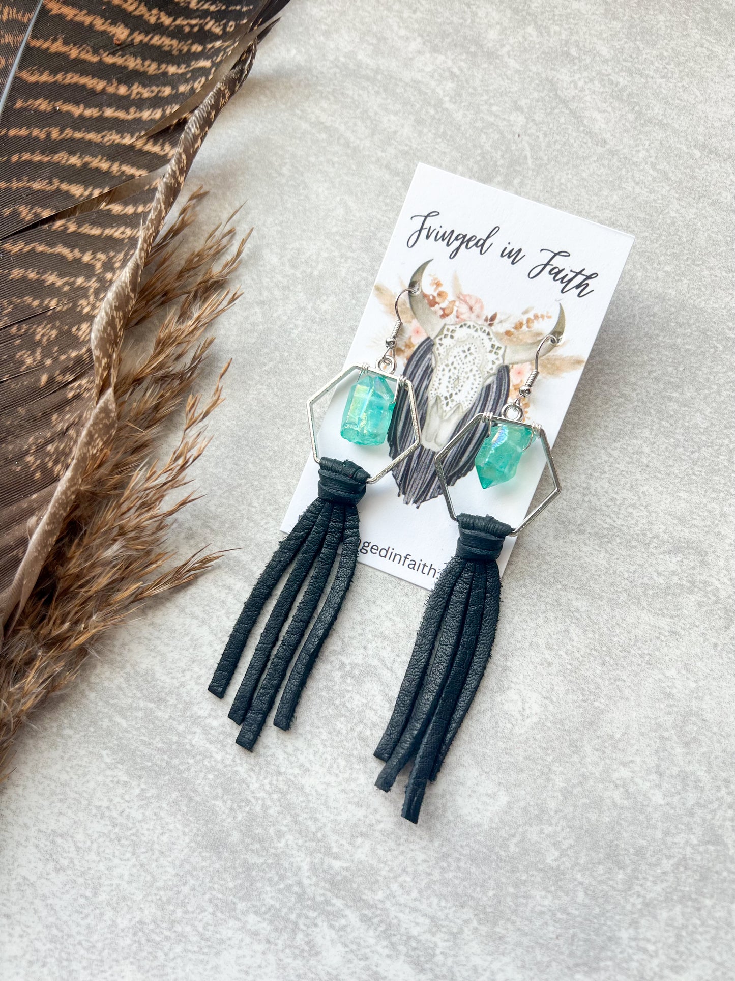 Boho Hex Hoop Earrings | Black