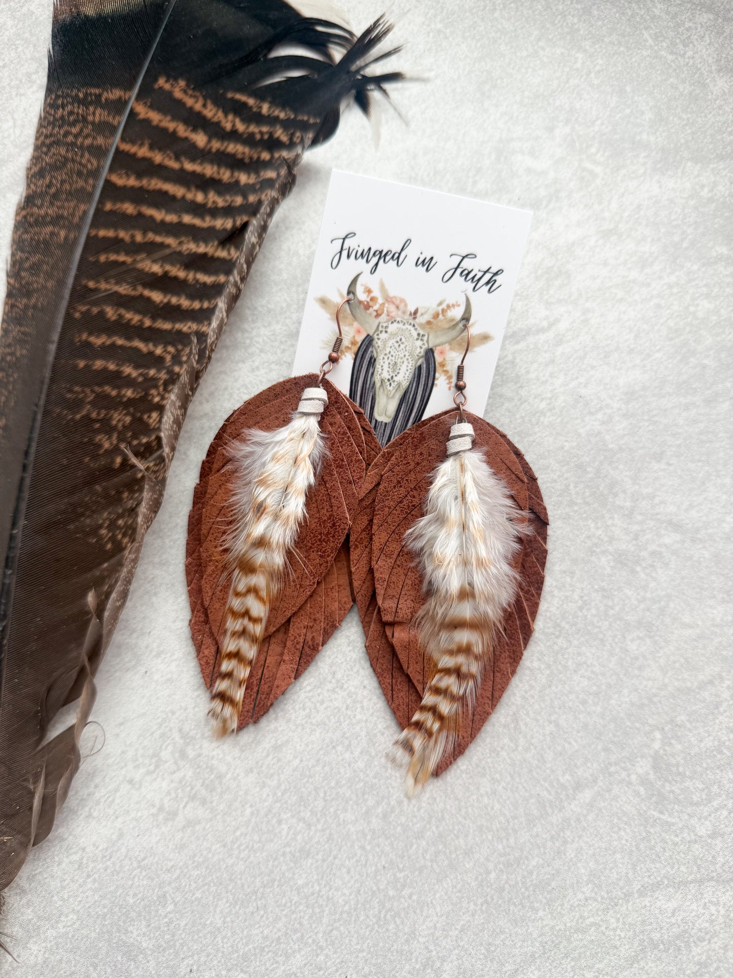 Ronan Fringe Feather Earrings | Brown