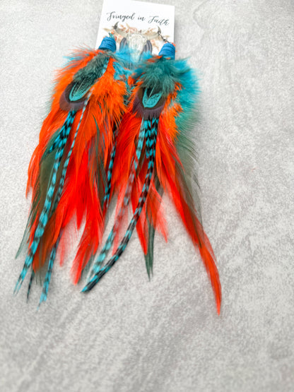 Orange Neon Feather Earrings