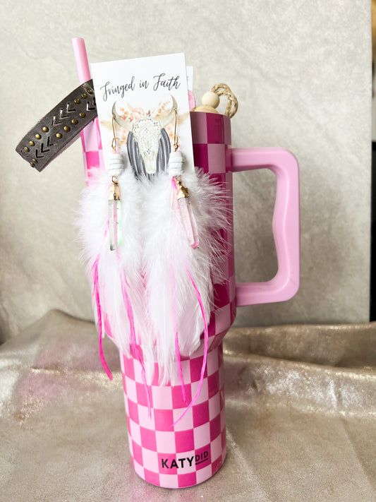 40oz Tumbler Gift Set | Pink Checkers