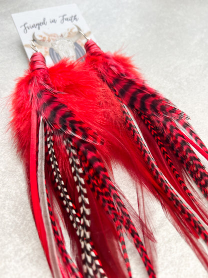 Candy Apple Feather Earrings