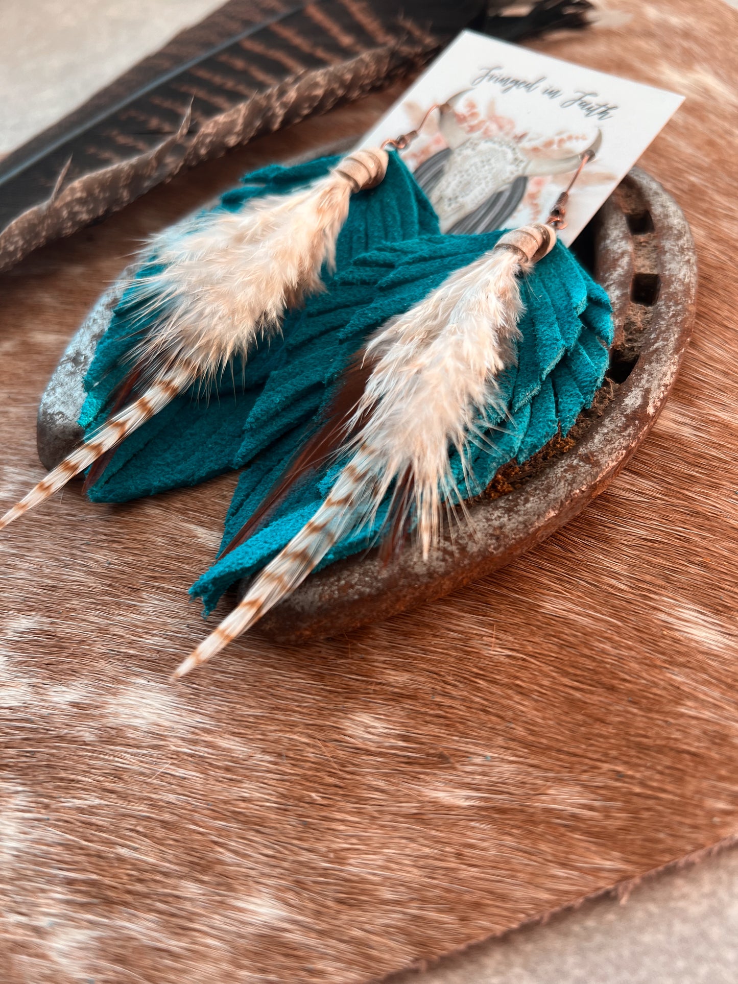 Ronan Fringe Feather Earrings | Turquoise
