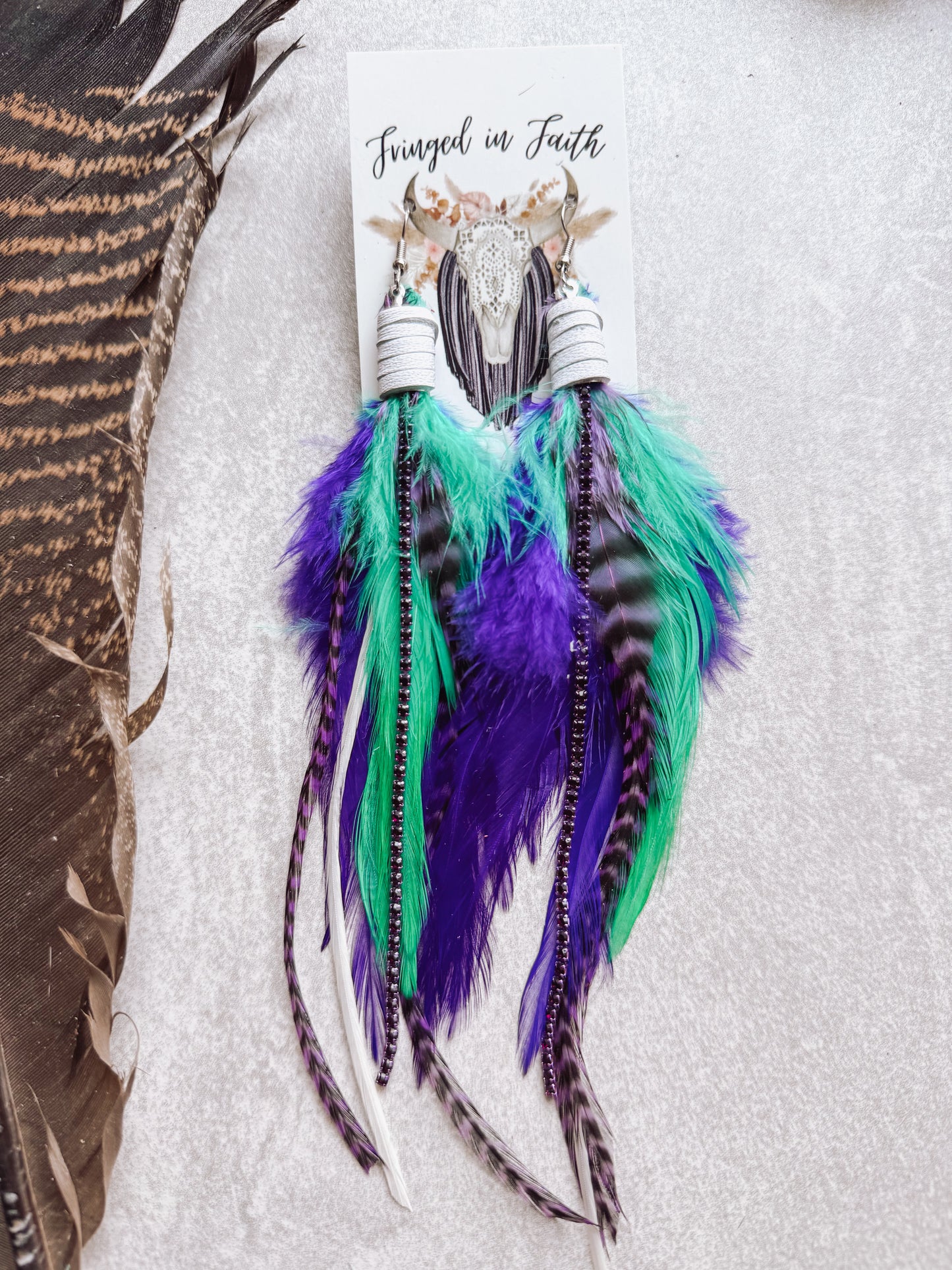 Purple & Mint Feather Earrings