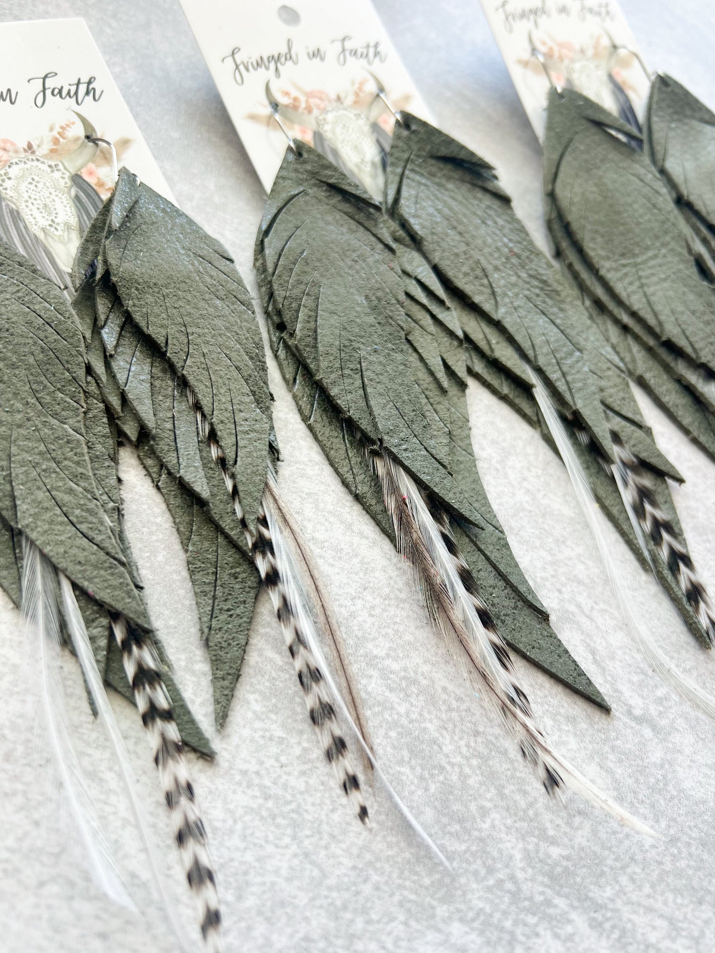 Dawson Fringe Feathers | Olive with Feathers