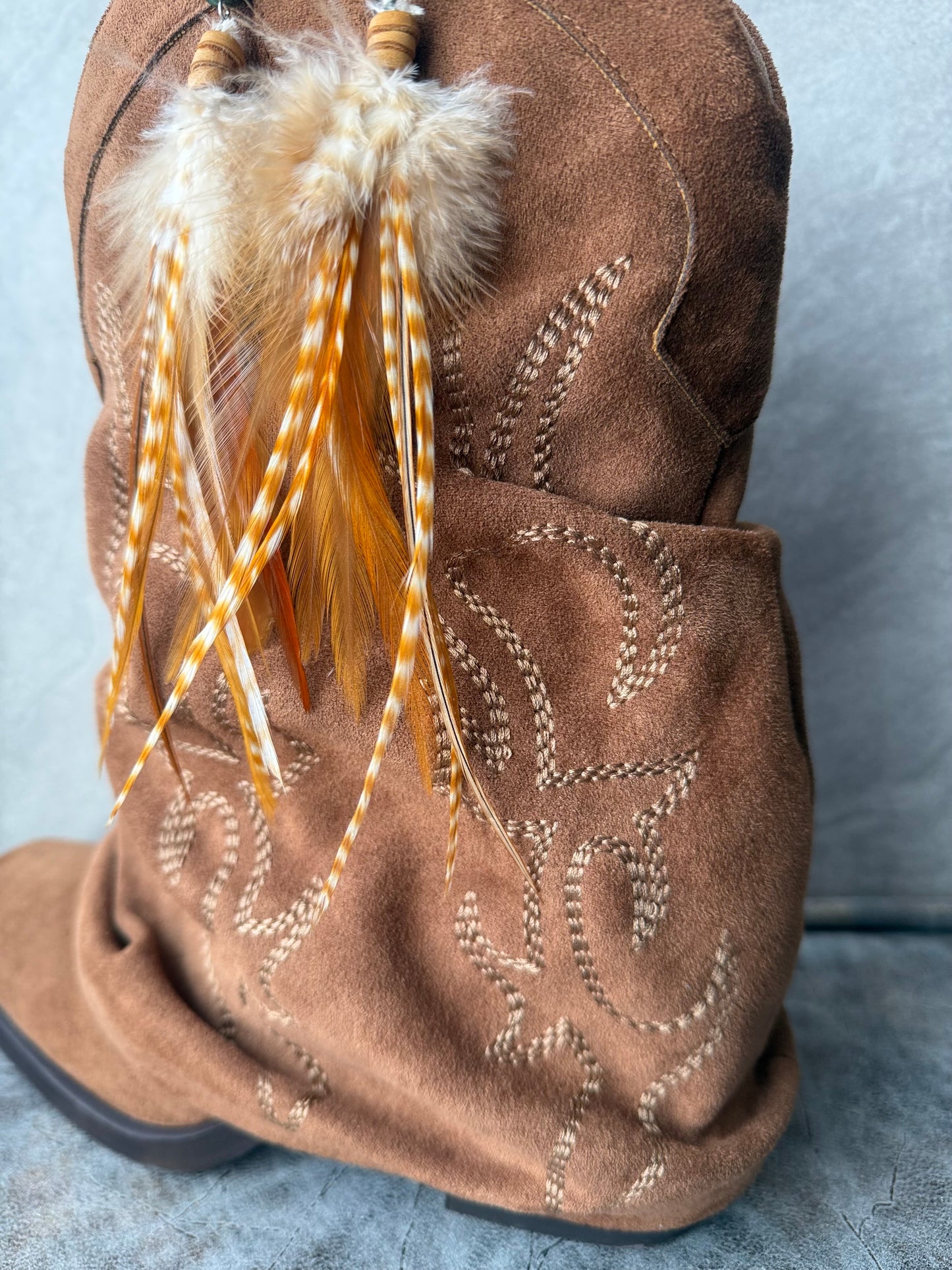 Beaded Feather Earrings | Brown