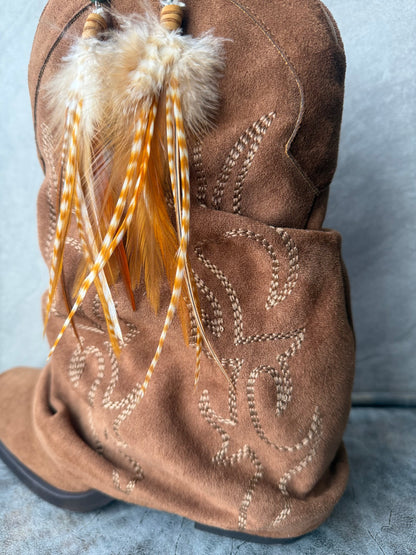 Beaded Feather Earrings | Brown