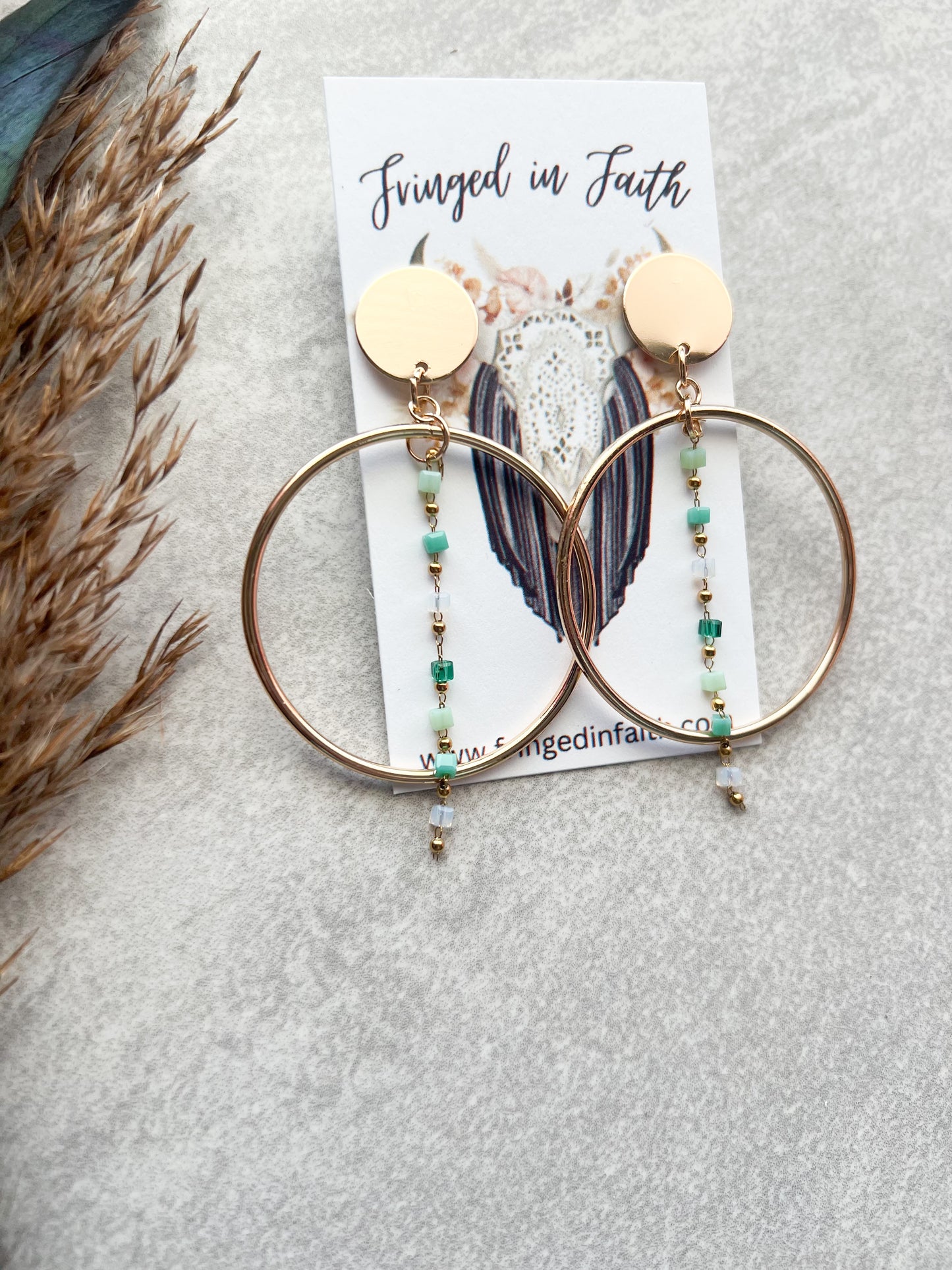 Boho Hoop Chain Earrings | Multi Green