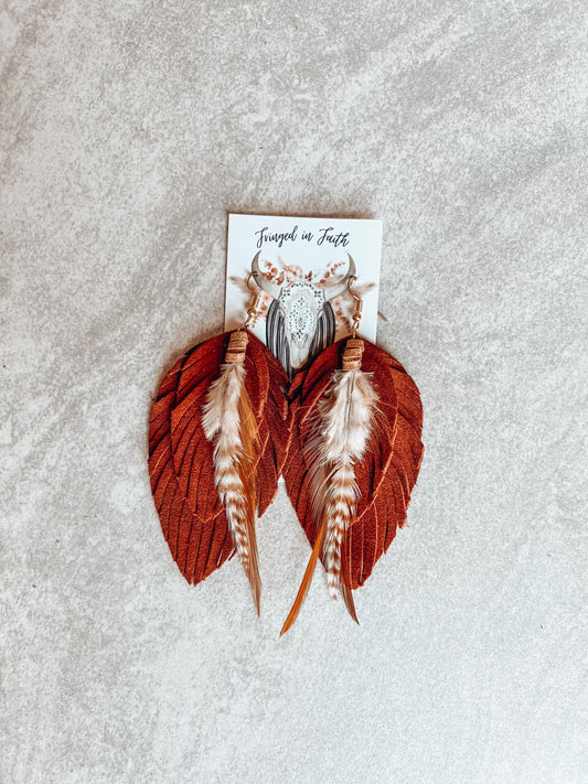 Ronan Fringe Feather Earrings | Rust