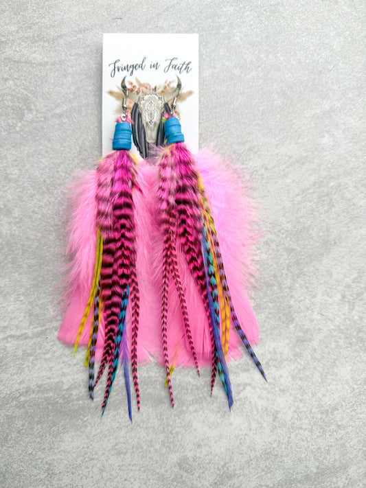 Pink Neon Feather Earrings