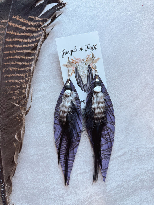 Purple + Black Feather Earrings