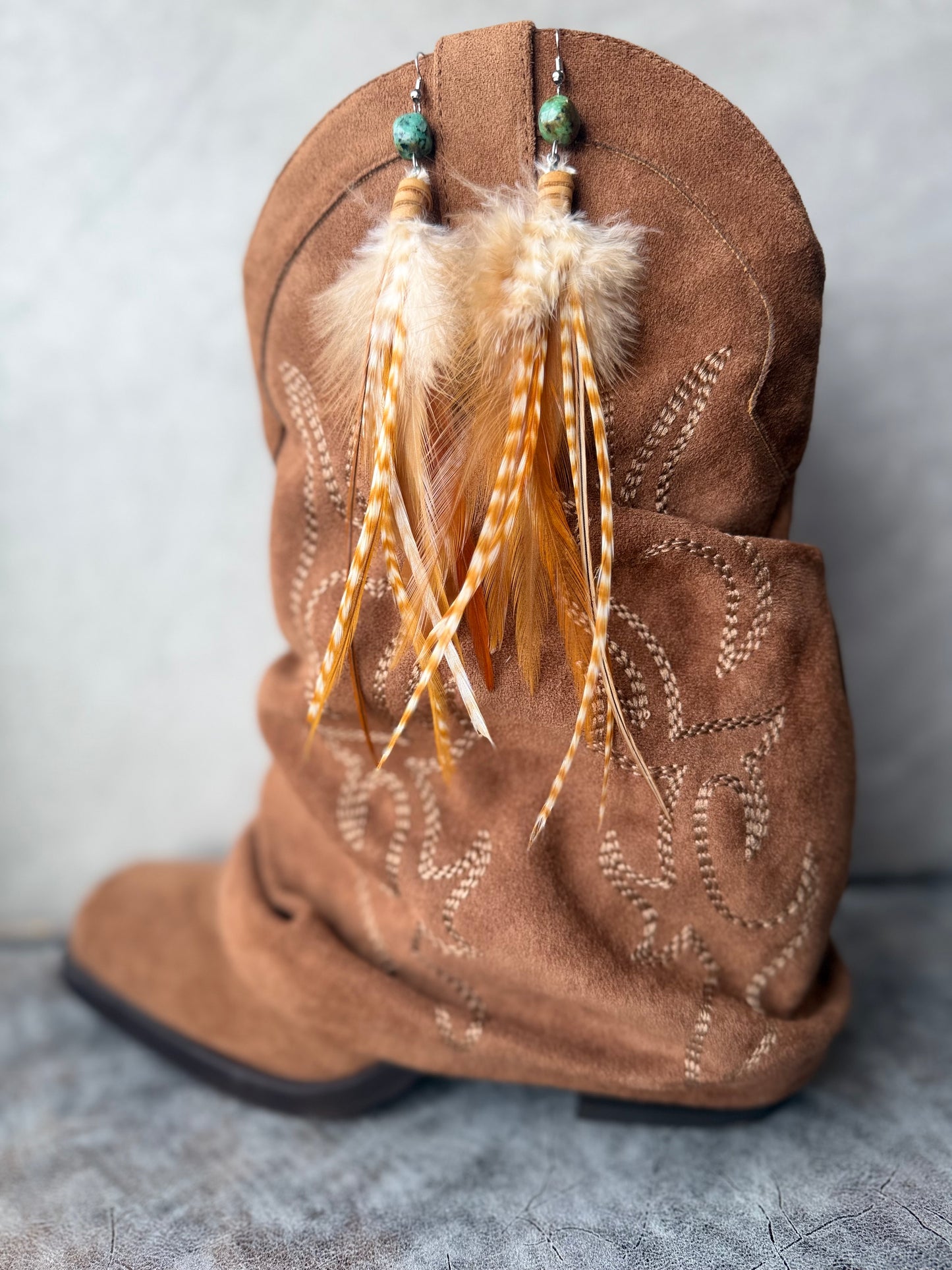 Beaded Feather Earrings | Brown