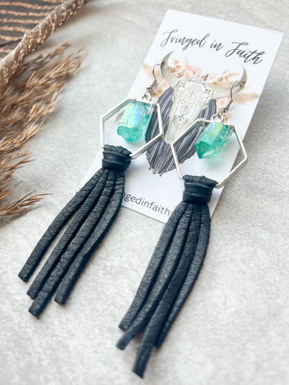 Boho Hex Hoop Earrings | Black