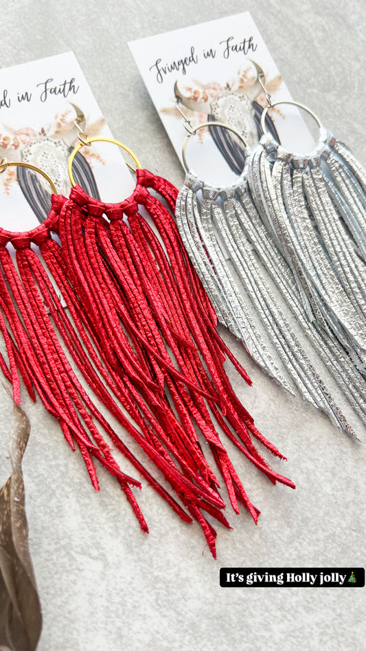 Christmas Fringe Hoops Earrings