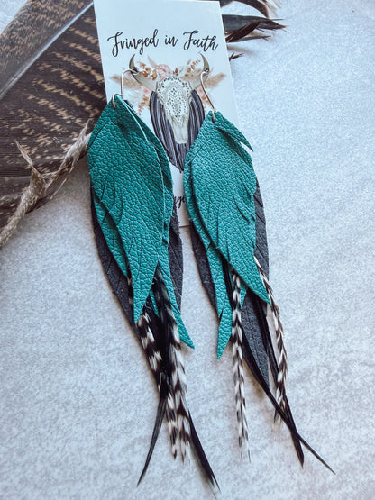 Teal Feather Earrings