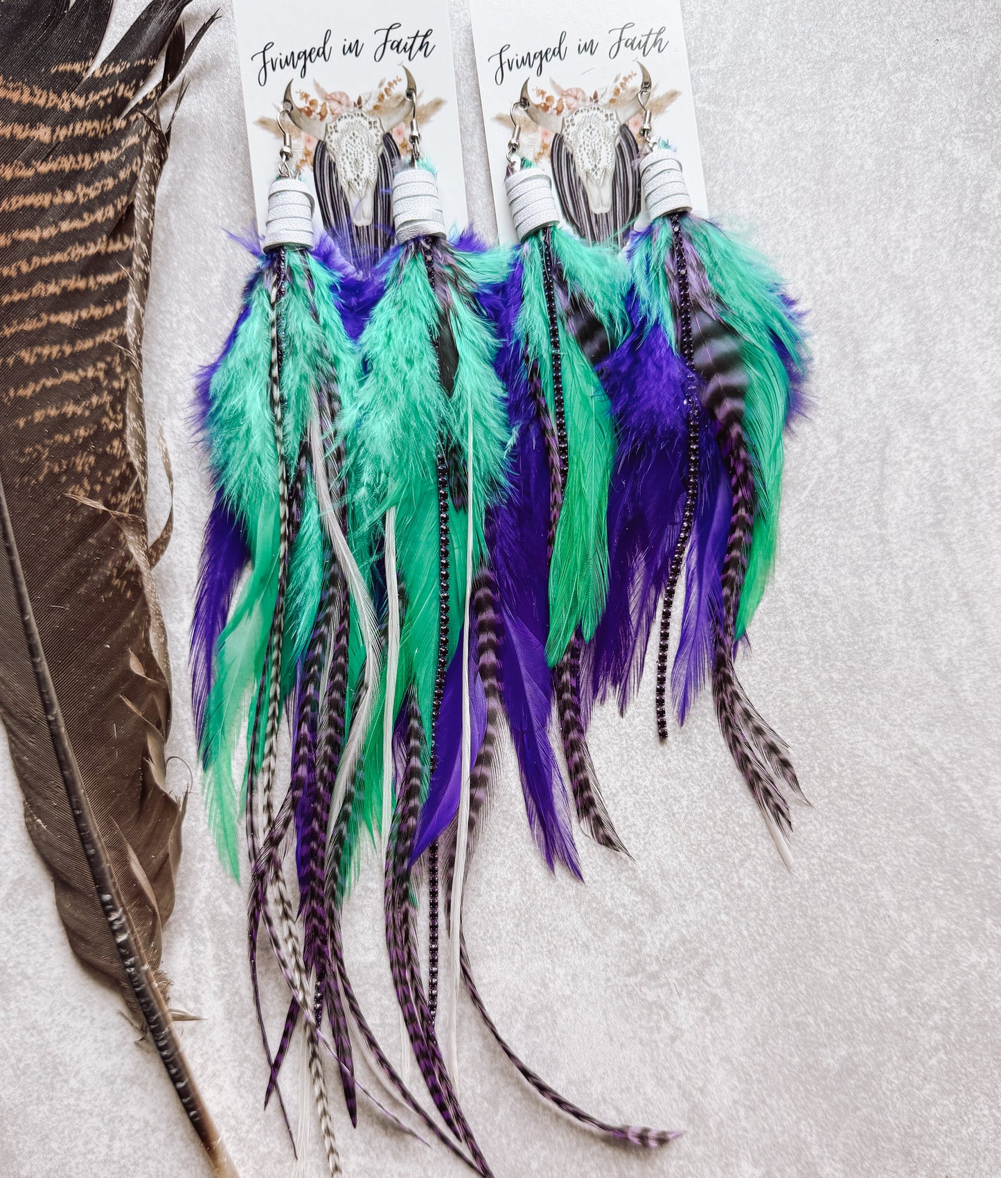 Purple & Mint Feather Earrings