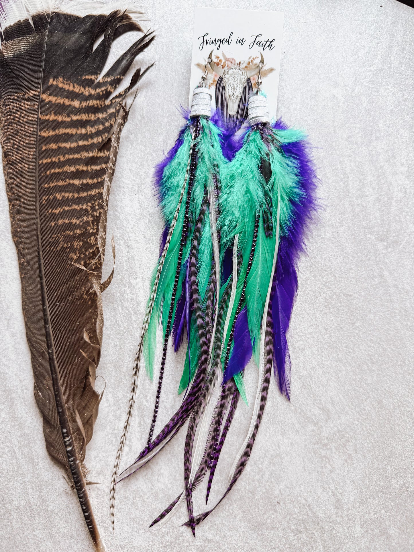 Purple & Mint Feather Earrings