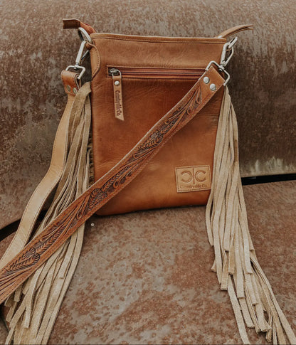 Checkered Cowhide Fringe Purse | Brown