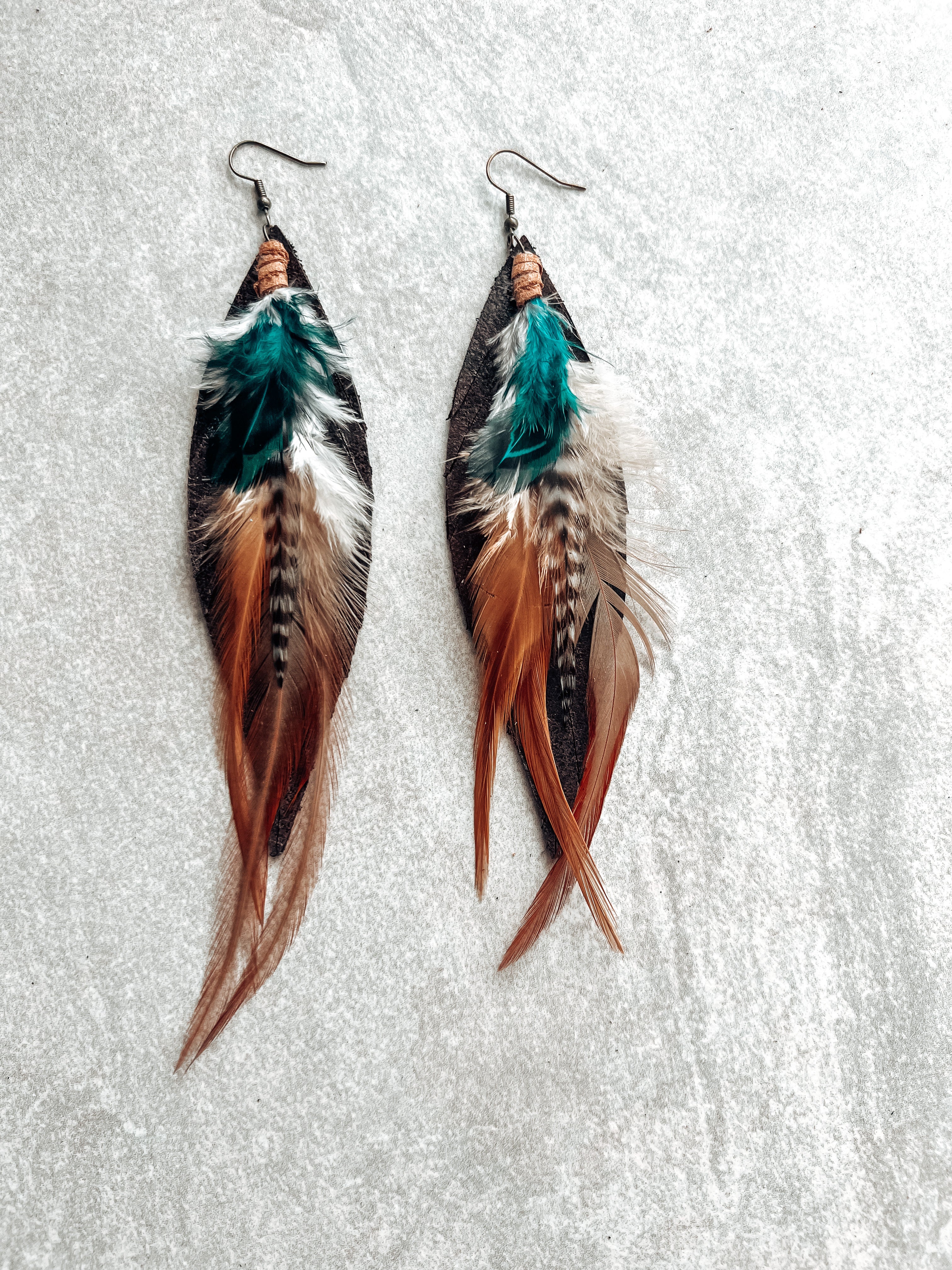 Feather Earrings Furnace Brown Saddle and Ring-necked Pheasant