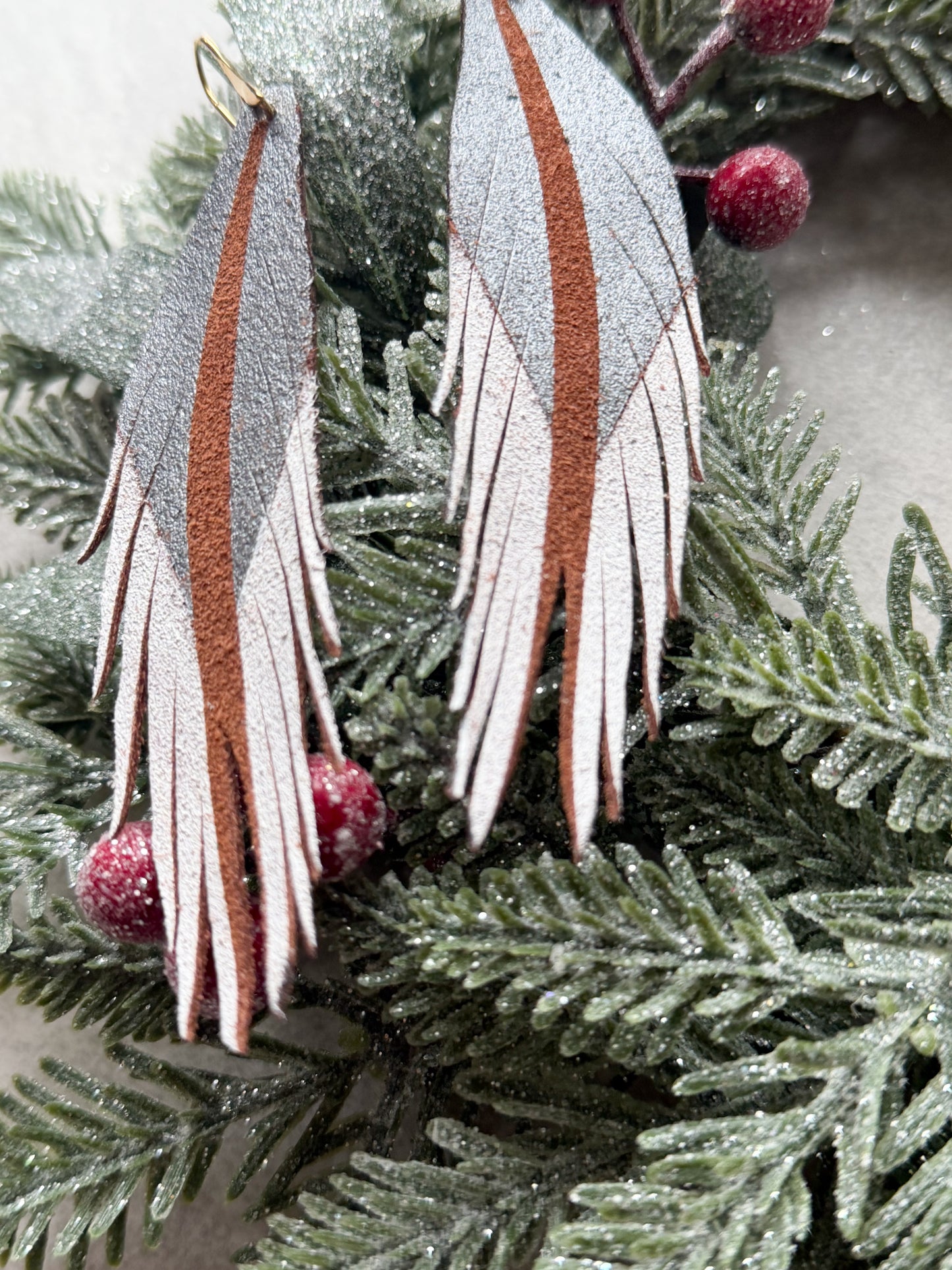 Feather Leather Earrings | White + Silver