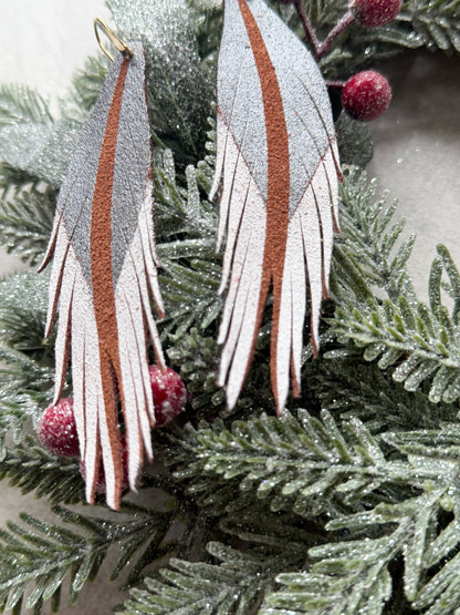 Feather Leather Earrings | White + Silver
