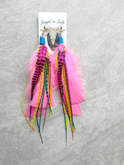 Pink Neon Feather Earrings