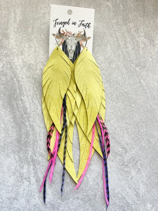 Dawson Fringe Feathers | Neon Yellow with Feathers