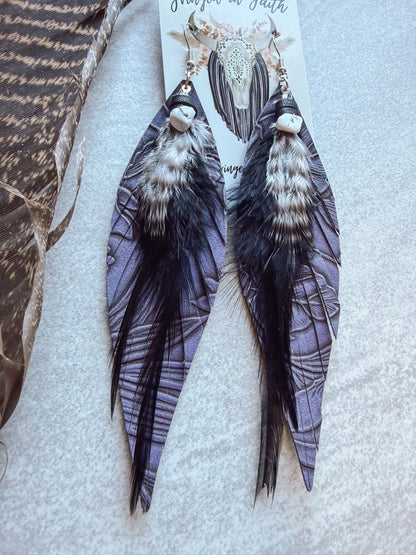 Purple + Black Feather Earrings