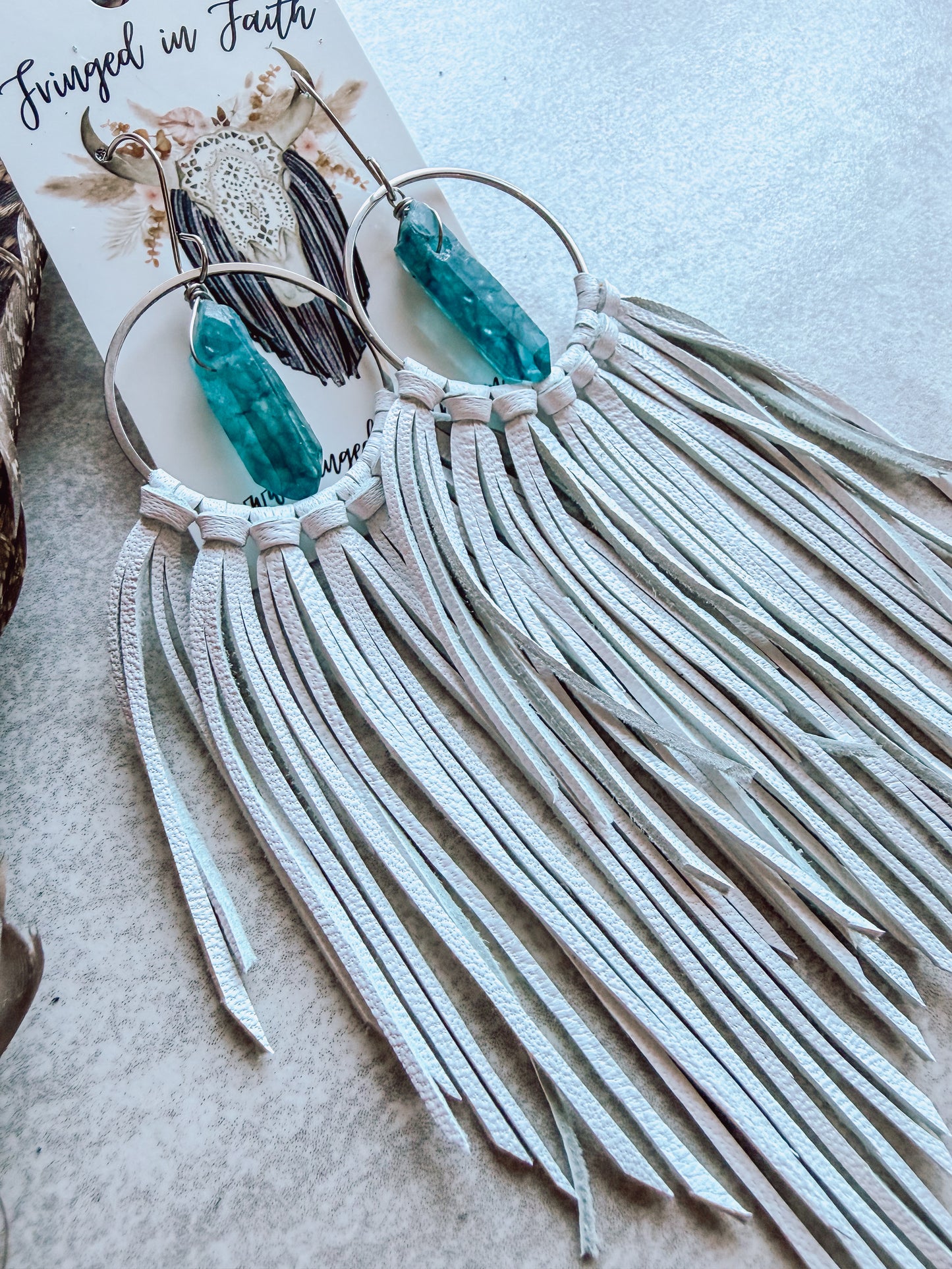 White Fringe Crystal Earrings