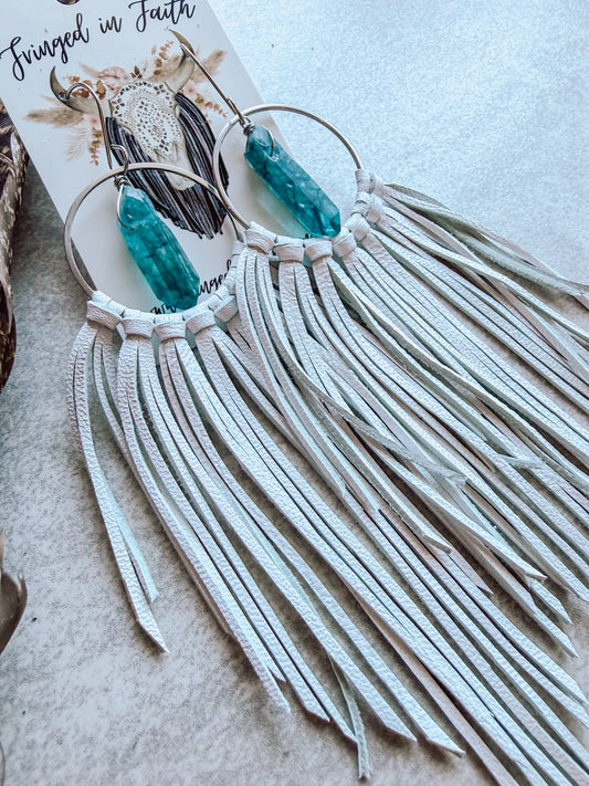 White Fringe Crystal Earrings