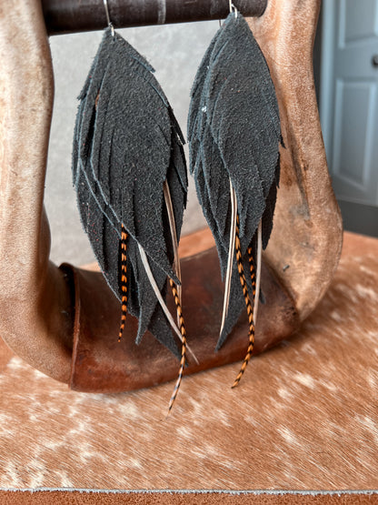 Dutton Fringe Feather Earrings | Grey