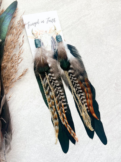 Mallard Feather Earrings with Chain